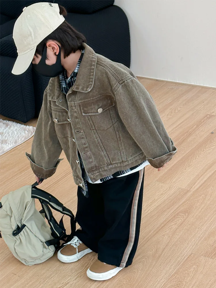 Boys Coat Jackets Spring Clothes Korean Style Children Clothes 2024 Spring New Shirt Coat Back Printed Denim Coat Clothes image 5