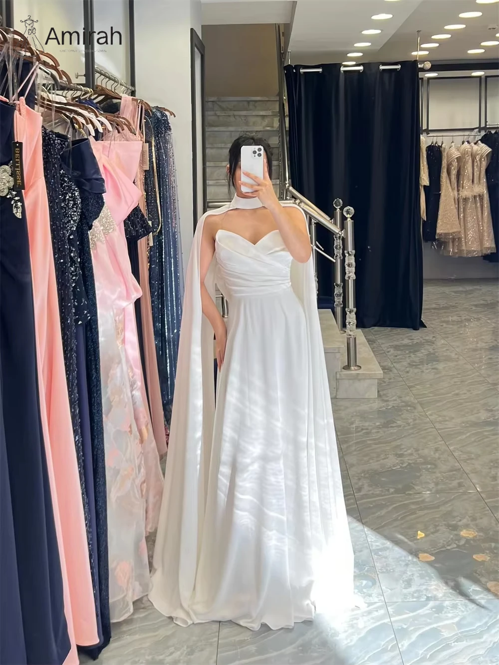 Amirah vestido de noite feminino fora do ombro feito sob encomenda a linha chiffon vestido de baile feminino 2025 fita vestido de baile vestidos de festa