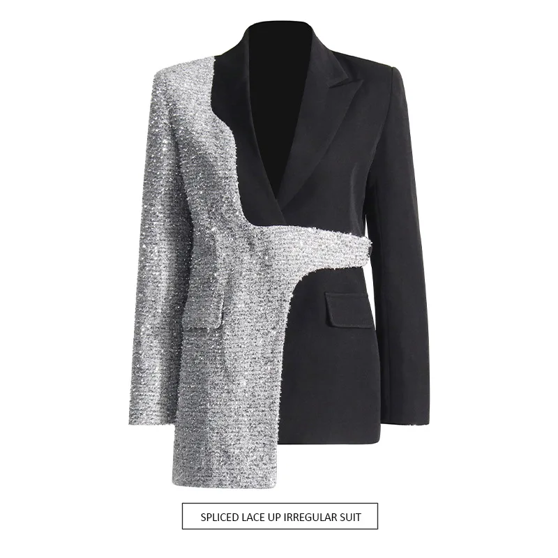 

Fashion literary and retro style jacket 2025 new fashion contrasting color splicing long sleeve design lapel blazer women