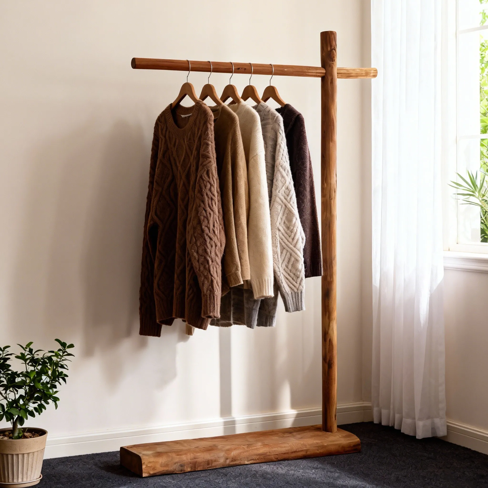 Medieval style solid wood floor coat rack Log homestay creative clothing display rack Household bedroom characteristic hanger