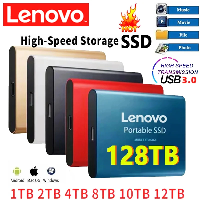 

Lenovo 2024 New High-speed External Hard Drive 500GB 2TB 4TB 8TB USB3.1 SSD 2.5 Inch Portable SSD 16TB Hard Disk for Laptop PS4