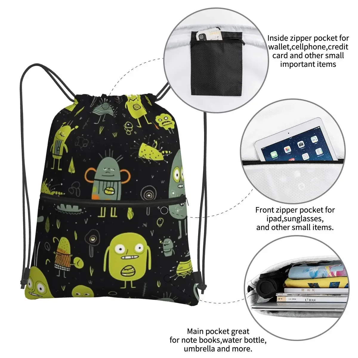 Chartruese Aliens II Portable Backpacks Drawstring Bag Fashion Drawstring Bundle Pocket Sundries Bags For School Students