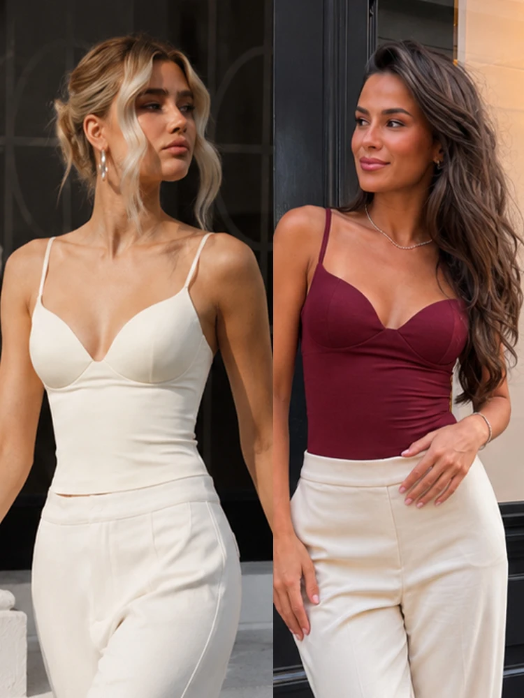 HH Damen Einfarbiges Elegantes Schlankes Tanktop Sexy Rückenfreies Spaghettiträger-Top Lässiges Camisole-Top Damen Sommer Strand Party Outfit