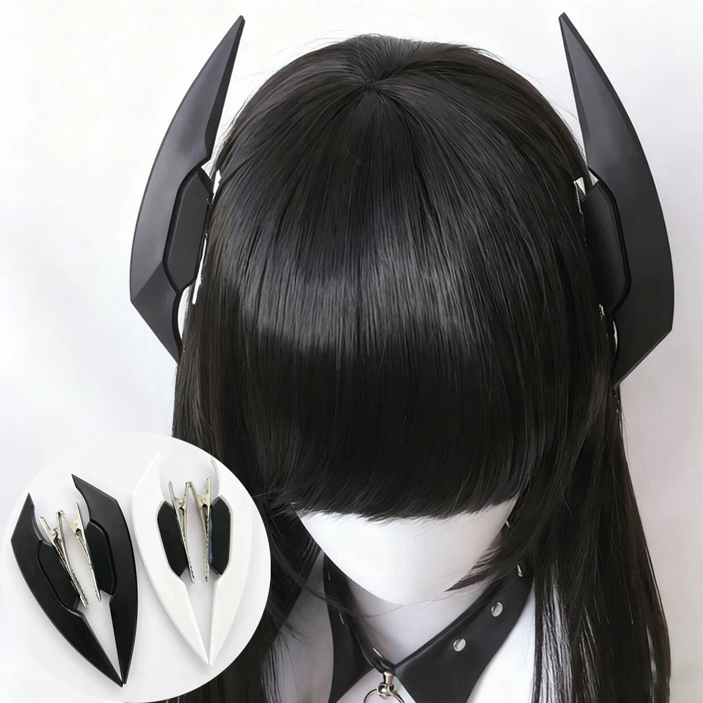 Pinza para el pelo gótica Cyberpunk para niñas, horquilla mecánica de PVC a la moda para Halloween y Carnaval, 1 par de accesorios para sombreros en blanco y negro