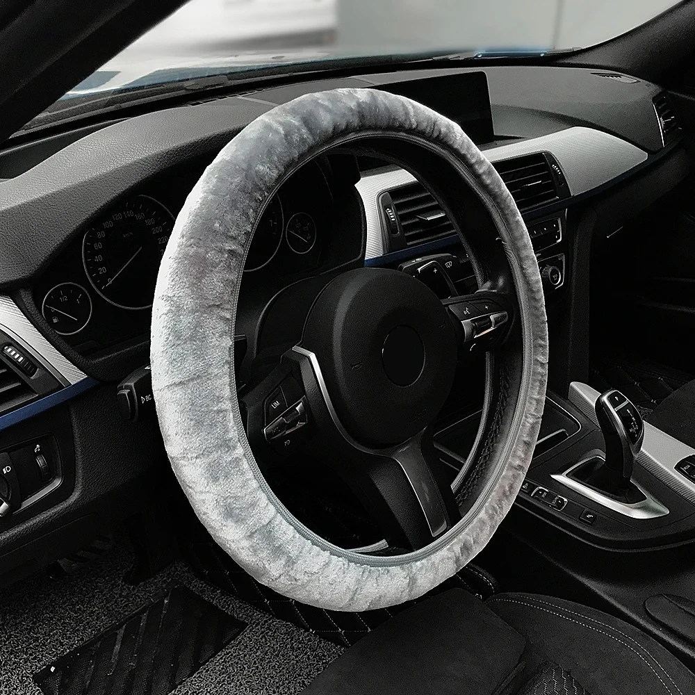 

Premium Soft Short Fur Car Steering Wheel Cover High-density Warm Plush Winter Steering Wheel Protector Cover 38cm Accessories