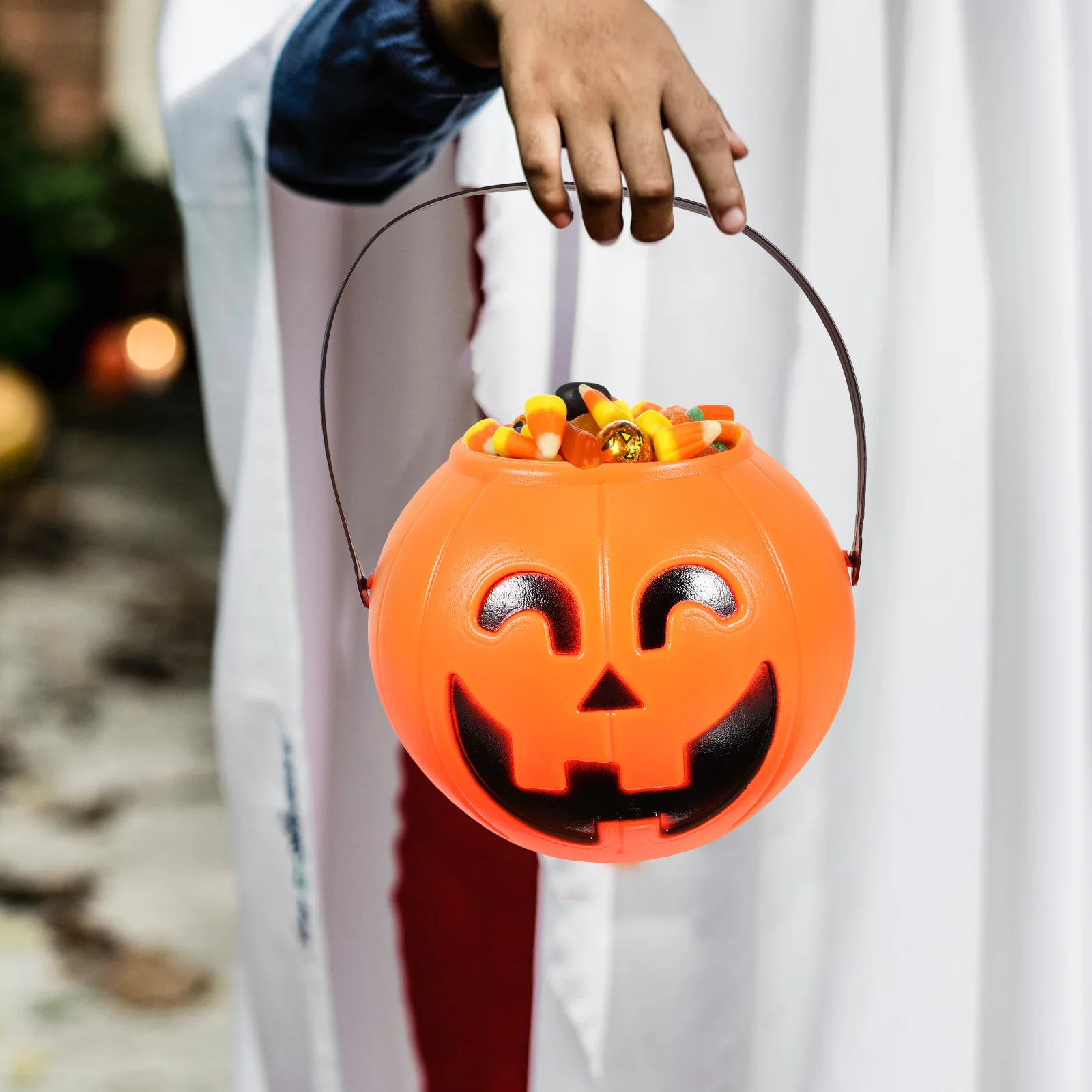 Pumpkin Bucket 17 Cm Holder Halloween Pail Big Lantern Baby Safe Material Black H Facial Features Trick