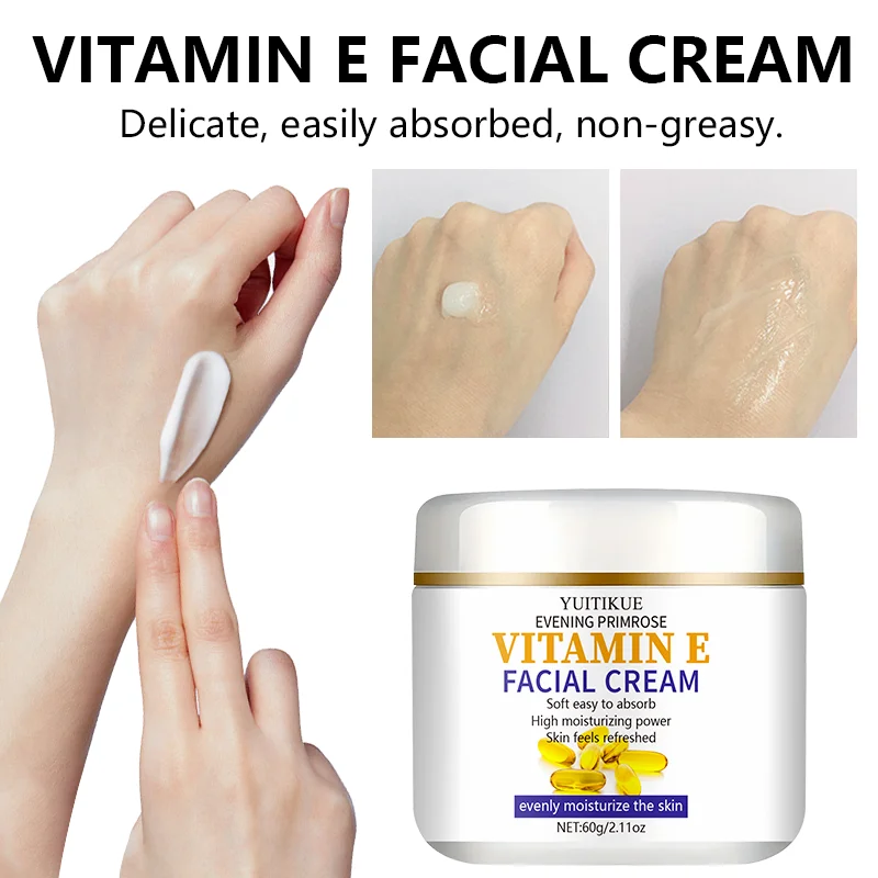 YUITIKUE Crema Facial con Vitamina E 60g, con Aceite de Onagra, Hidratación Profunda y Reafirmante, Cuidado de la Piel No Grasoso