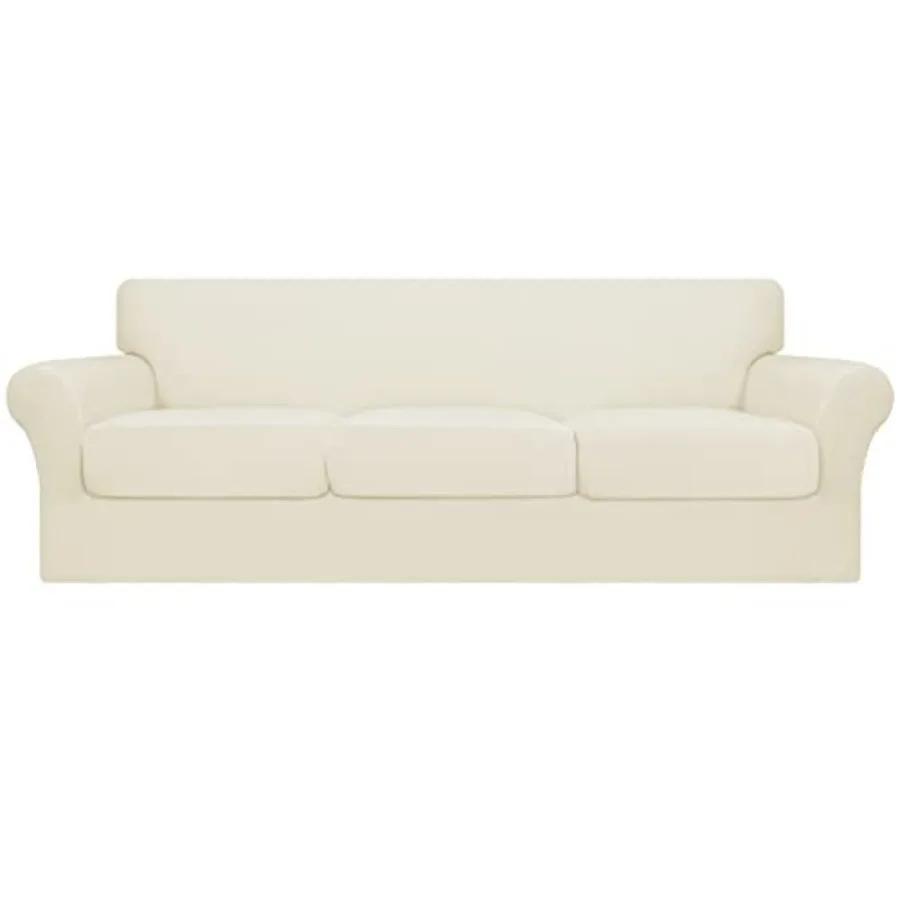 

4 Pieces Oversized Stretch Soft Couch Cover for Dogs - Washable Sofa Slipcover for 3 Separate Cushion Couch - Elastic Furniture