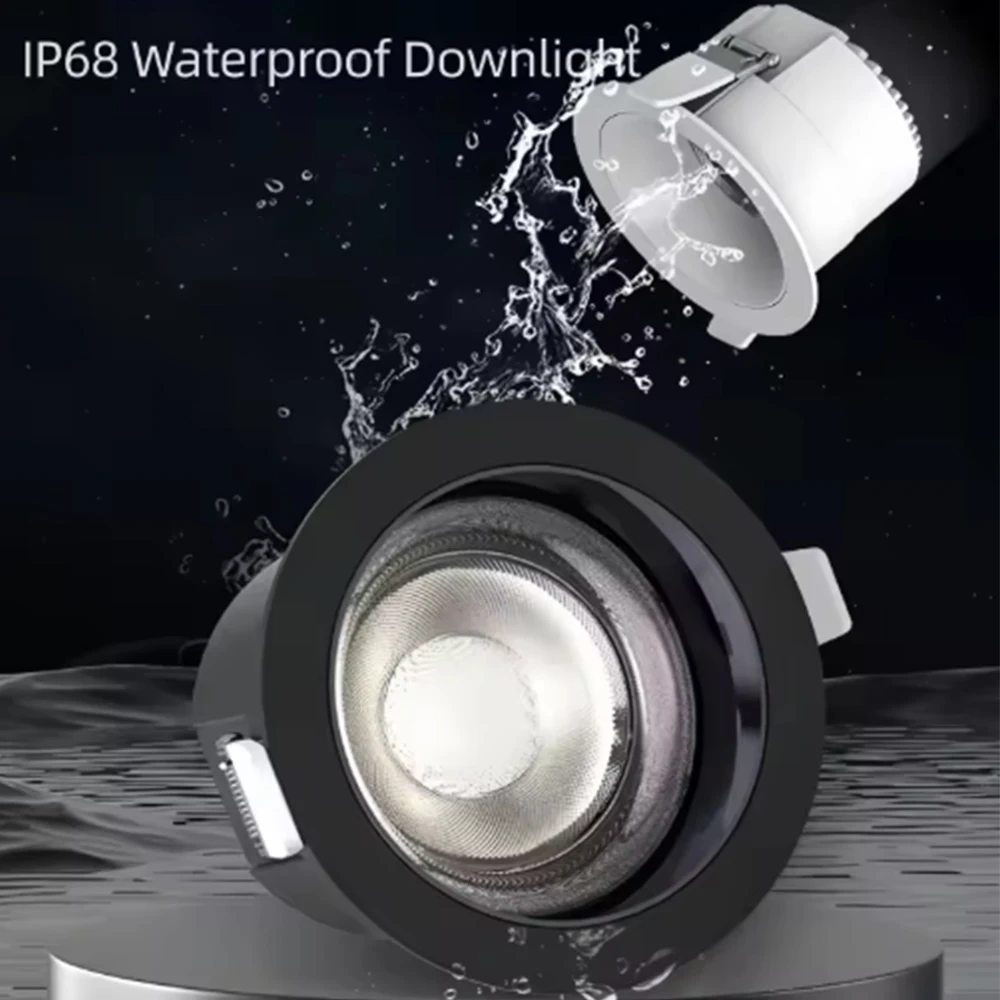 IP68 Waterproof, Anti-Fog, and Moisture-Proof LED Downlight, Recessed 7W-24W LED Ceiling Light Suitable for Kitchen Bathroom