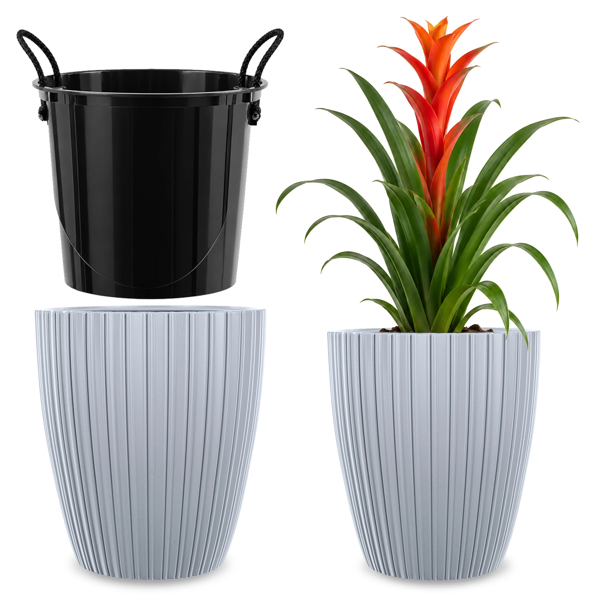 40cm Bloempot Bloempotafdekking met Inleg Bloemenvaas Grijs Plastic