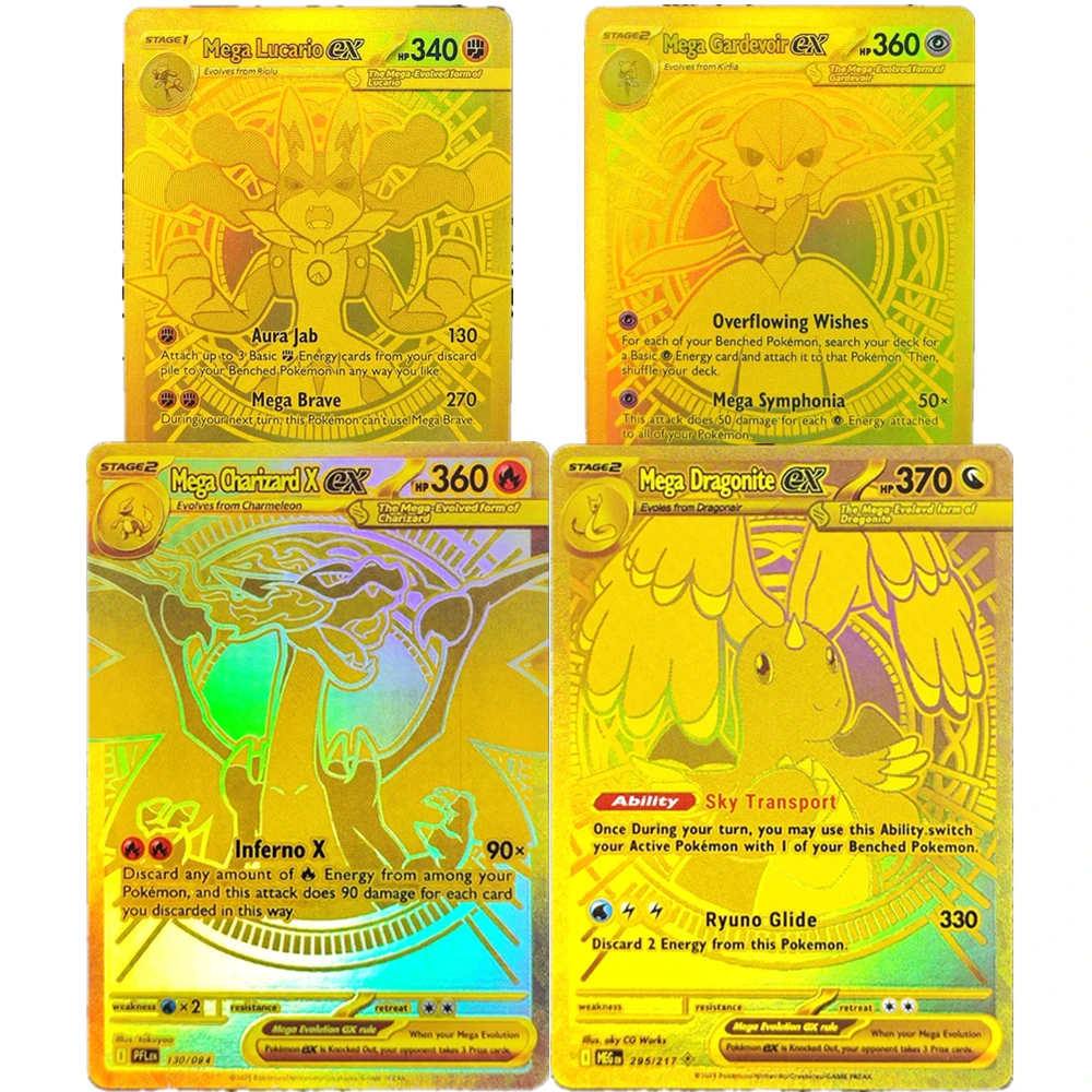 

DIY 2025 4 шт. карты покемонов Mega Dragonite Charizard EX MEG EN 130/094 295/217 Hyper редкие Ptcg коллекционные коллекционные карточки игрушки