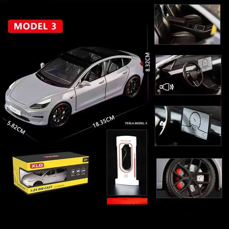 1:24 TESLA modèle 3 voiture jouets alliage moulé sous pression véhicules en métal modèle de voiture avec son lumière véhicule jouets pour enfants cadeaux Collection