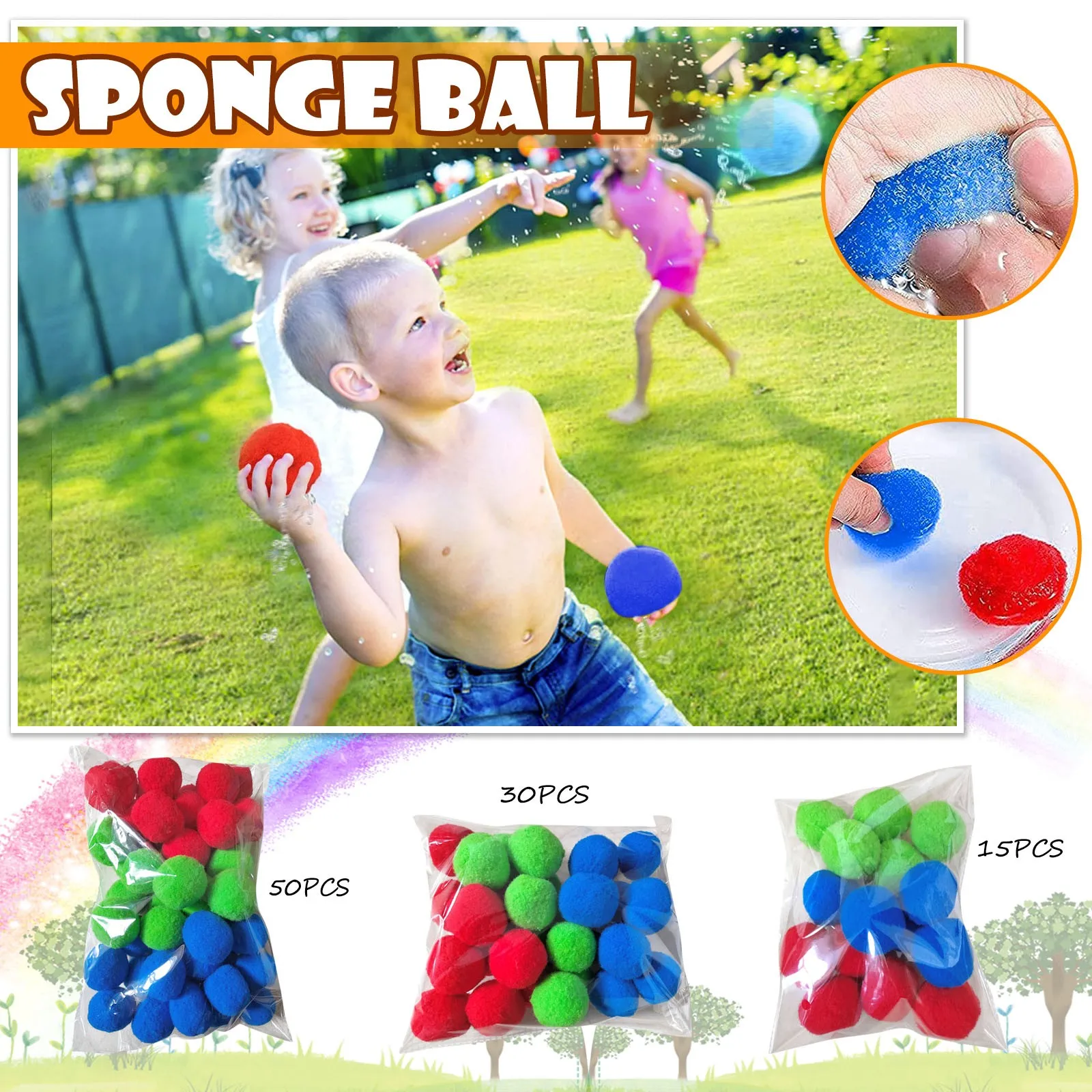 50 упаковок многоразовых шариков для отскока воды для бассейна/пляжа — впитывающие хлопковые игрушки для летних вечеринок и игр на открытом воздухе