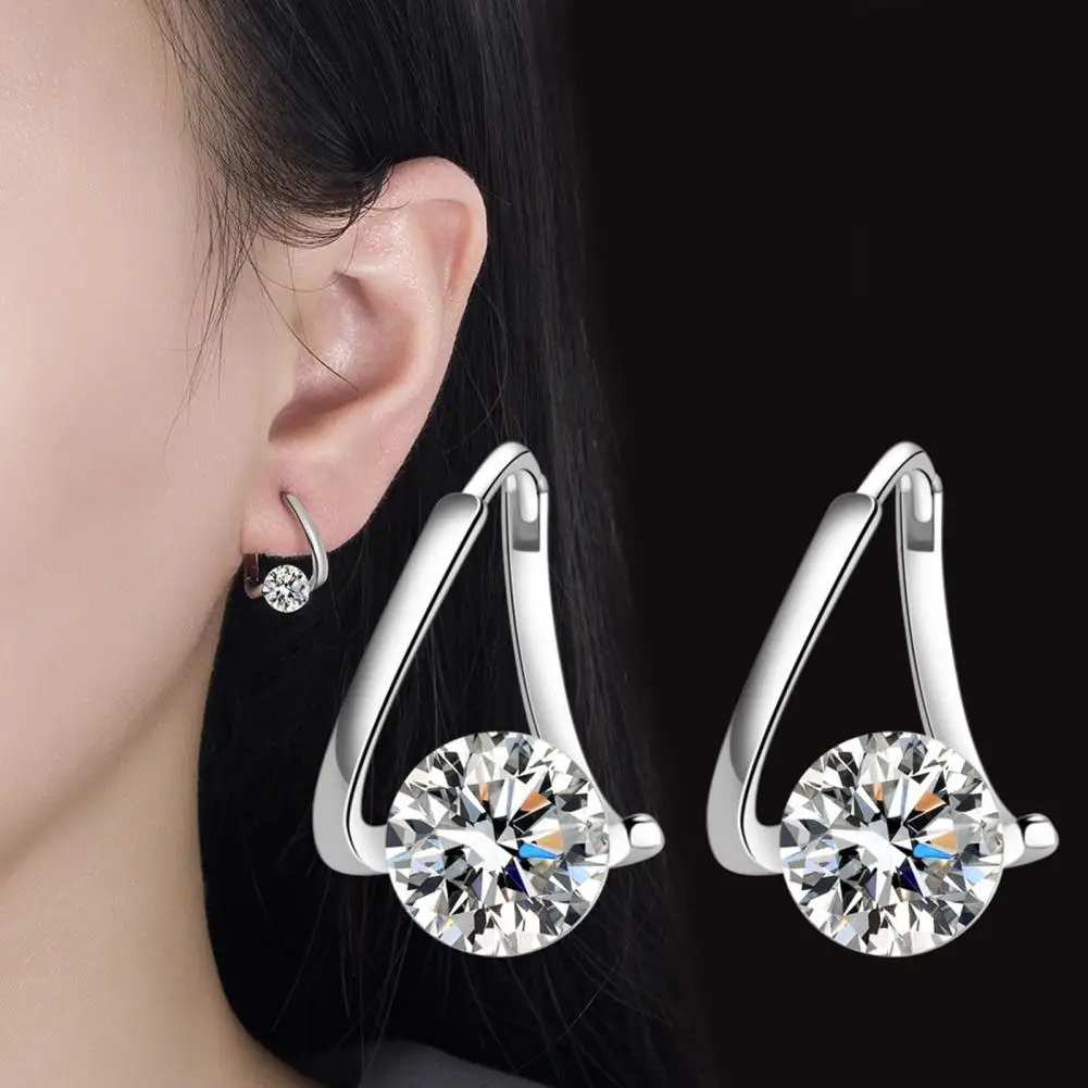 Electroplated Stud Earrings Women’s Cubic Zirconia Hanging Earrings Polished Irregular Huggie Studs Electroplated for Party