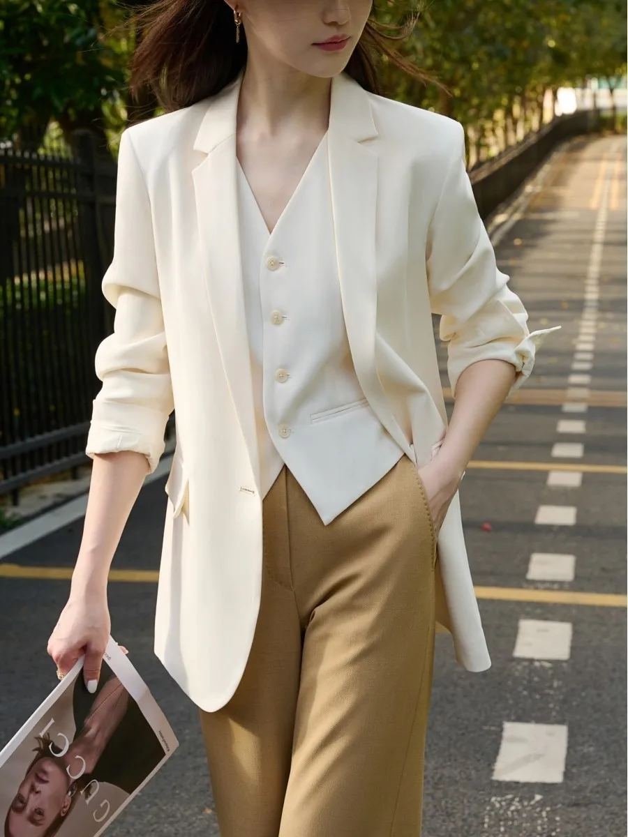 

Классический деловой костюм JPOO из триацетата: пиджак прямого кроя с длинным рукавом для женщин, для повседневной носки и офиса