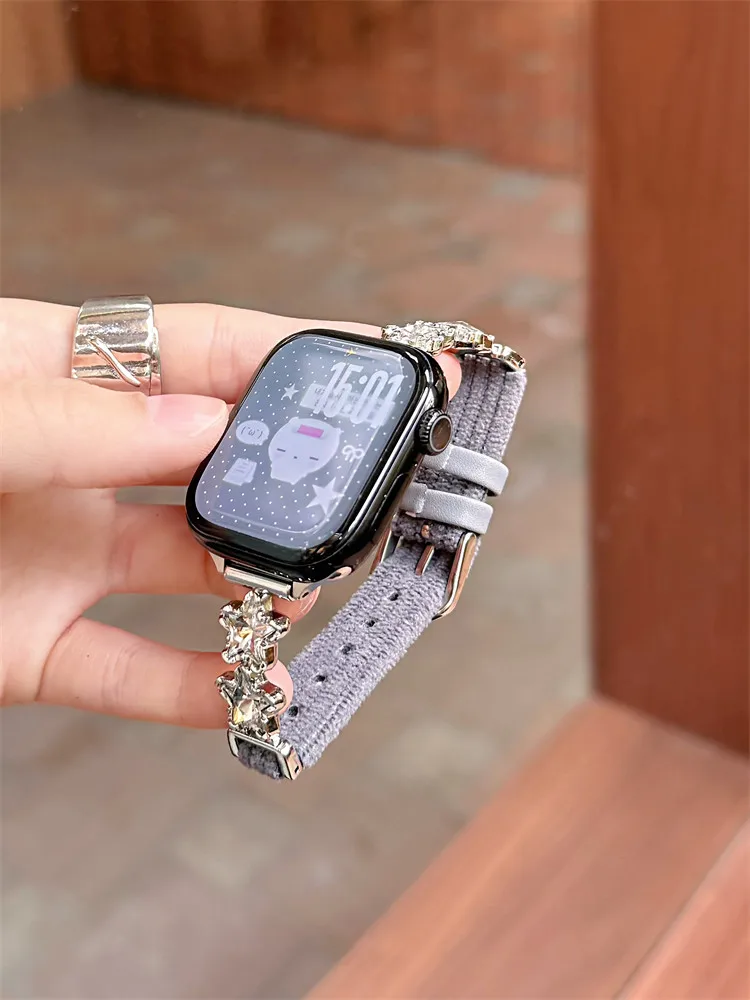 

Star Corduroy Compatible iWatch Strap 38mm 40mm 41mm 42mm 44mm 45mm 49mm Fashion Strap