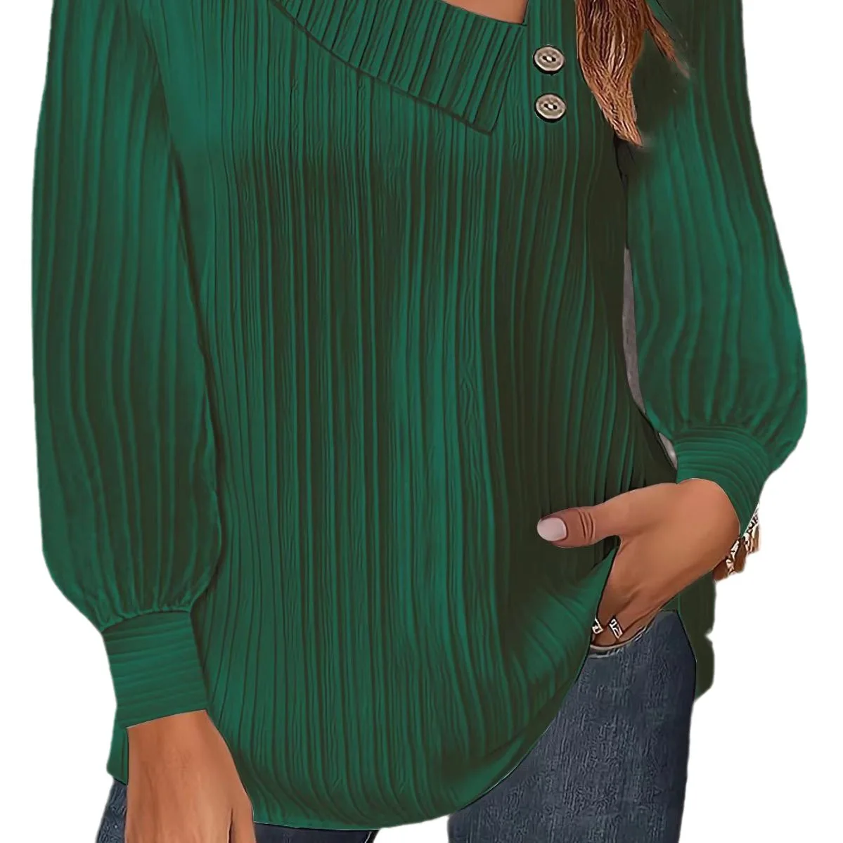 Best-seller transfrontalier Wi Bangpo ort Sve Long Sve V-Ne bouton couleur Pure Base polyvalente irt automne Simple Sle