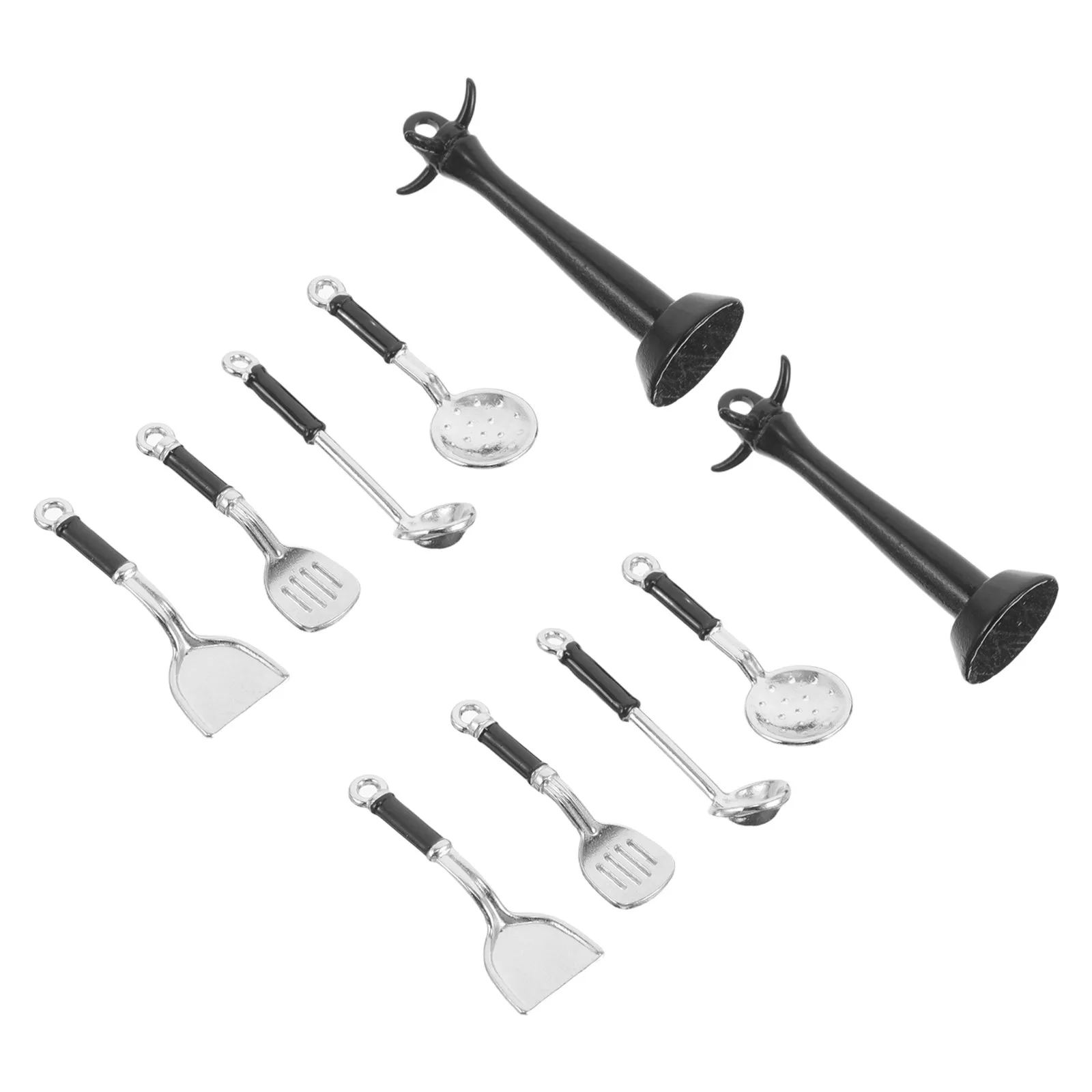 

2 набора миниатюрных кухонных принадлежностей: реалистичные аксессуары для ролевых игр, включая лопатку, ложку, половник, сито, для кухни кукольного домика