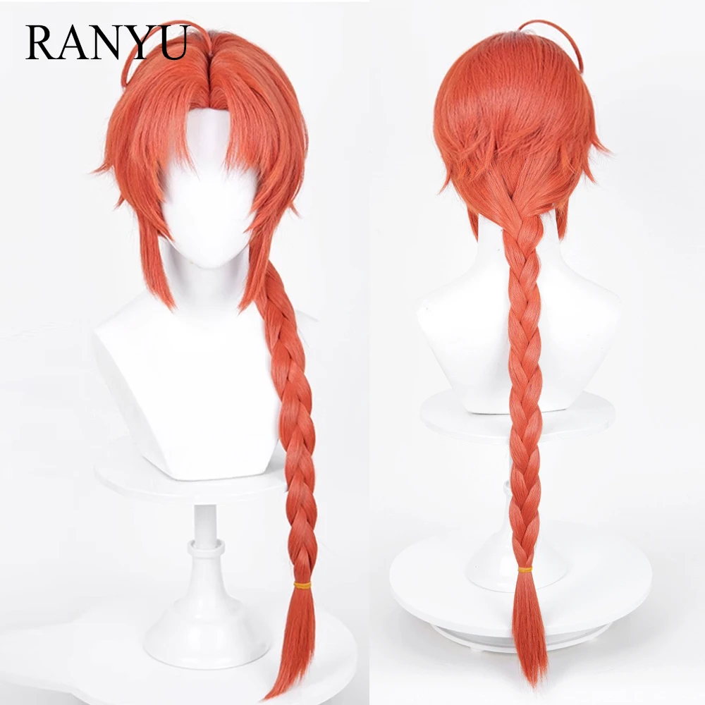 

Длинный прямой синтетический оранжево-красный парик с хвостиком, средняя часть, аниме-игра, косплей, термостойкий пушистый парик для повседневной вечеринки