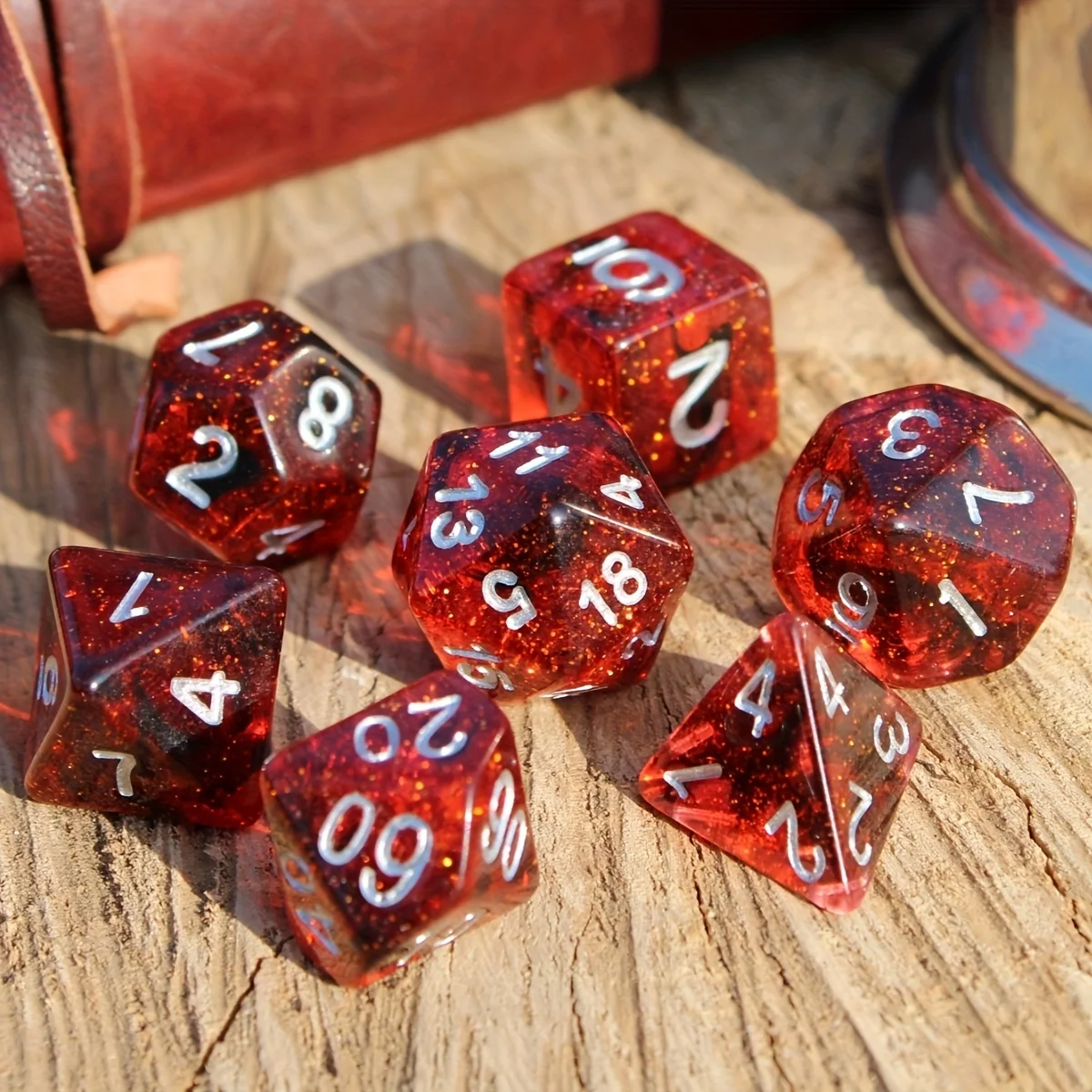 7Pcs/Set Ruby Red Galaxy Starry Sky Dice for DND Dungeons and Dragons Table Games D&D RPG Tabletop Roleplaying