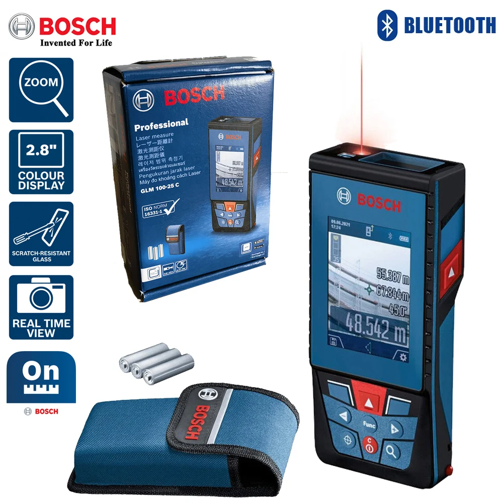 Bosch Laser Rangefinder Inbuilt Bluetooth Camera GLM100-25C Professional Hight Precise 100 Meters Laser Distance Measure