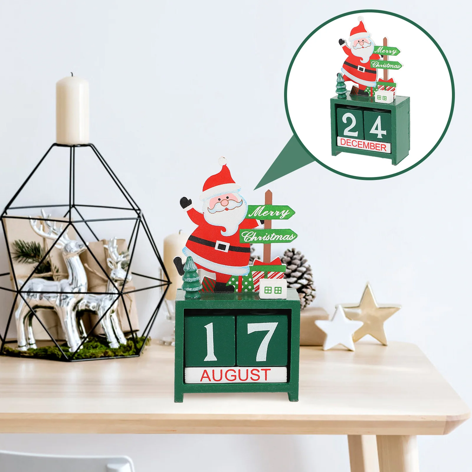 

1Pcs Wooden Christmas Calendar Changeable Date Design for Home Office Holiday Decor Christmas Theme Desktop Ornament