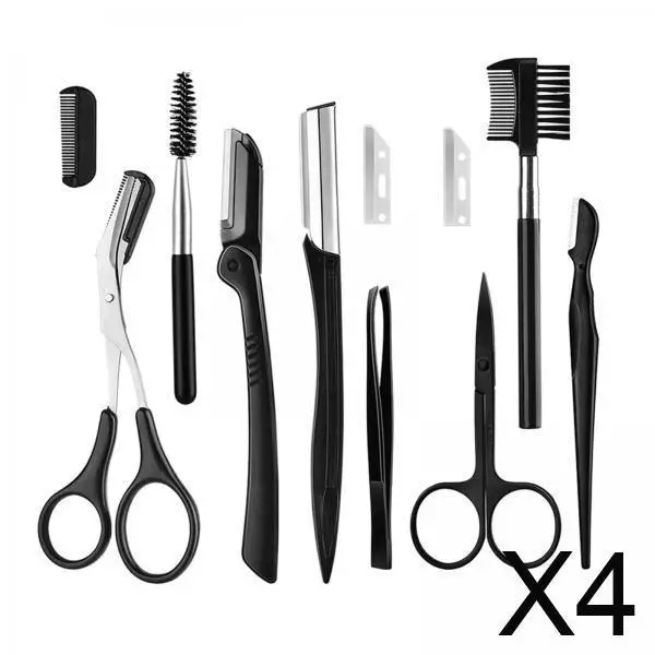 

Stainless Steel Eyebrow Grooming Shaping Kit with Razor Scissors Tweezers Brush Comb for Women Beginners Travel