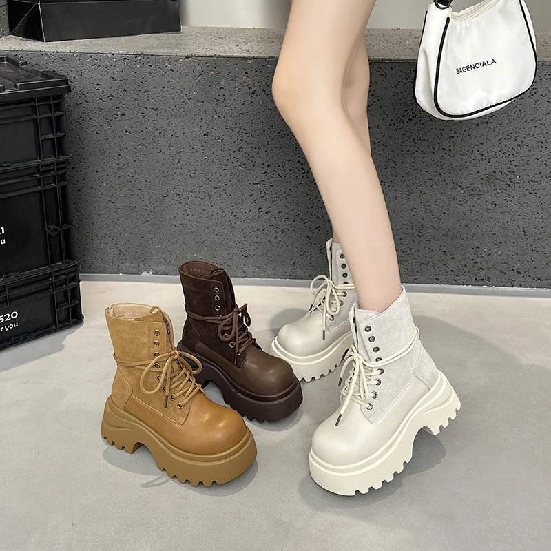 

Women's Ankle Boots 2025 New Thick-soled Casual Boots Women Boots Large-Size Round-Toe Motorcycle Boots female