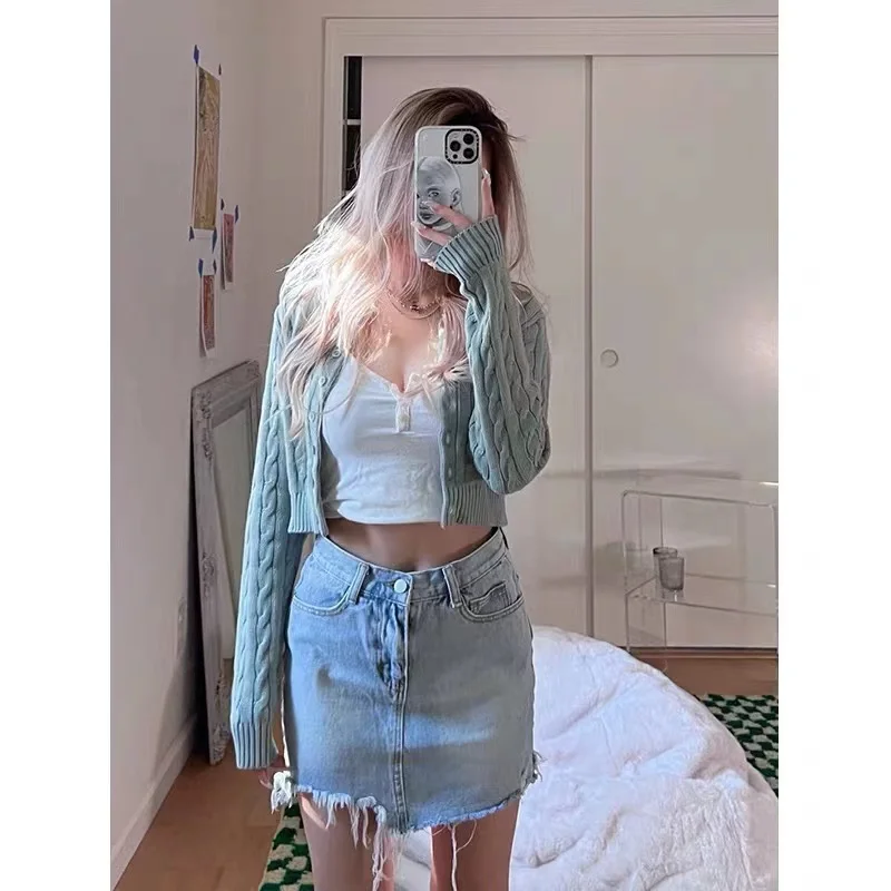 Primavera Autunno rotondo Ne Long Sve ort BM Maglione lavorato a maglia Slim Fit Cardigan aperto Top lavorato a maglia da donna Faionable Versatile