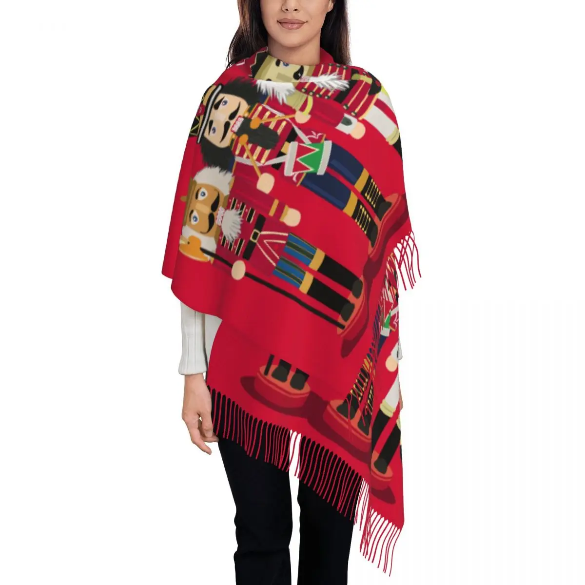

Custom Nutcracker Soldier Toy Christmas Gift Tassel Scarf Women Winter Warm Shawl Wrap Lady Scarves