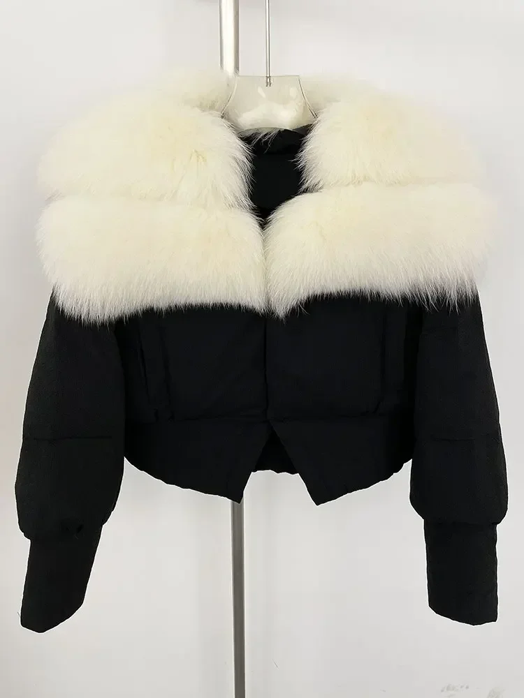 

CXFS 2025 Новая зимняя куртка женская куртка с воротником из натурального лисьего меха толстая теплая короткая белая куртка на утином пуху верхняя одежда новая повседневная