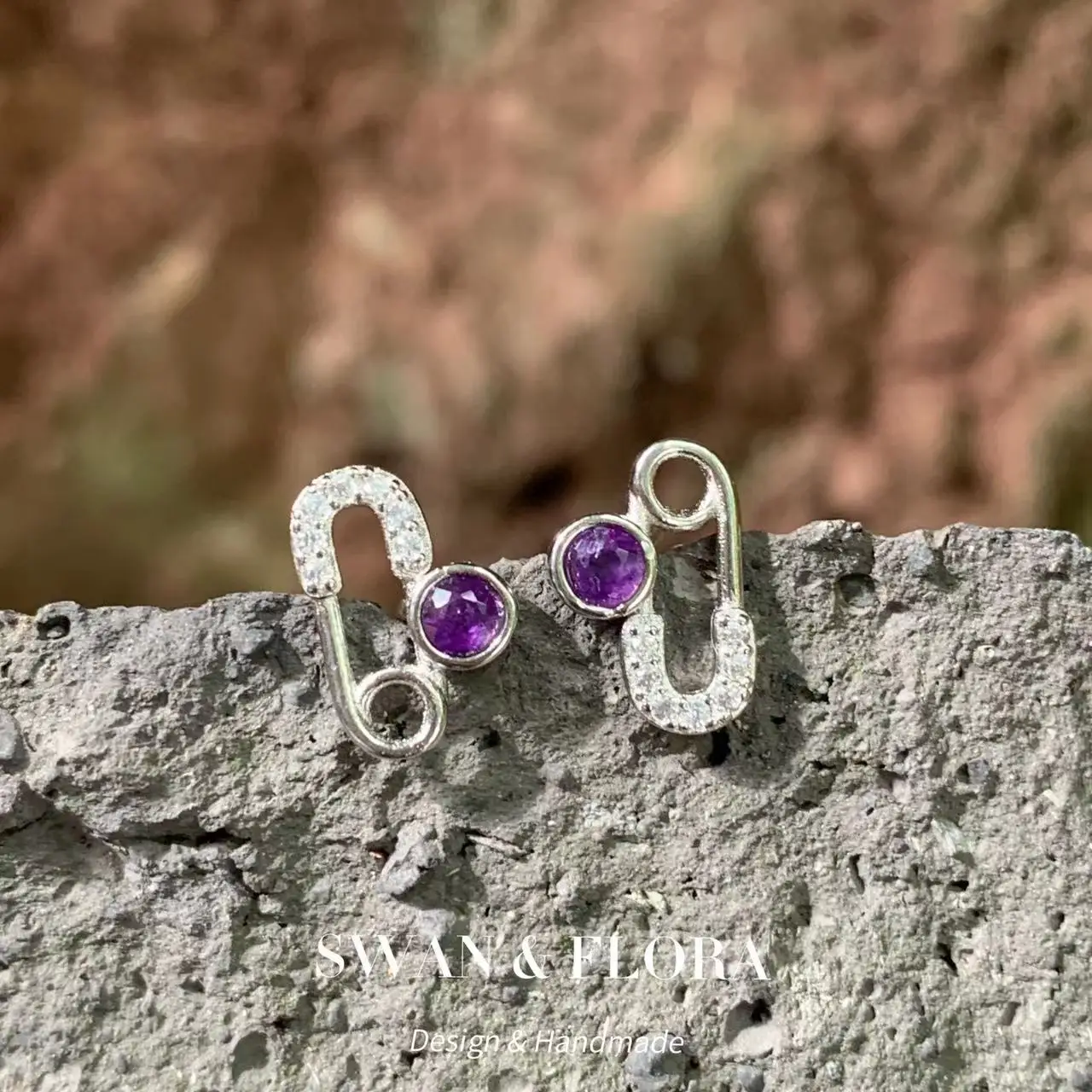 

Natural Amethyst Stud Earrings For Women Stone 925 Sterling Silver Vintage Femme Gift Prevent Allergy Fine Jewelry