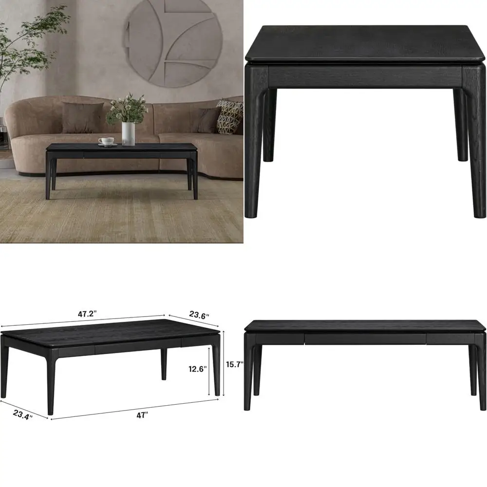

Modern Rectangular Coffee Table with Concealed Drawer - Water and Heat Resistant, Charred Black Finish