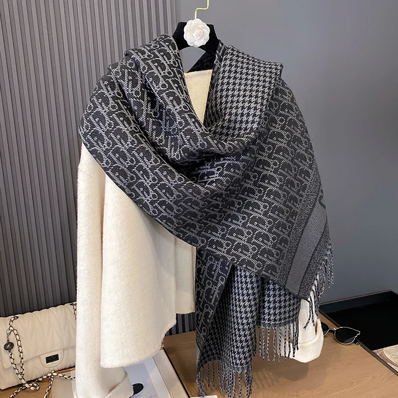 2024 Luxury Women Cashmere Winter Scarf Stripe Print Female Foulard Pashmina Large Double-sided Thick Warm Shawl Blanket Wraps