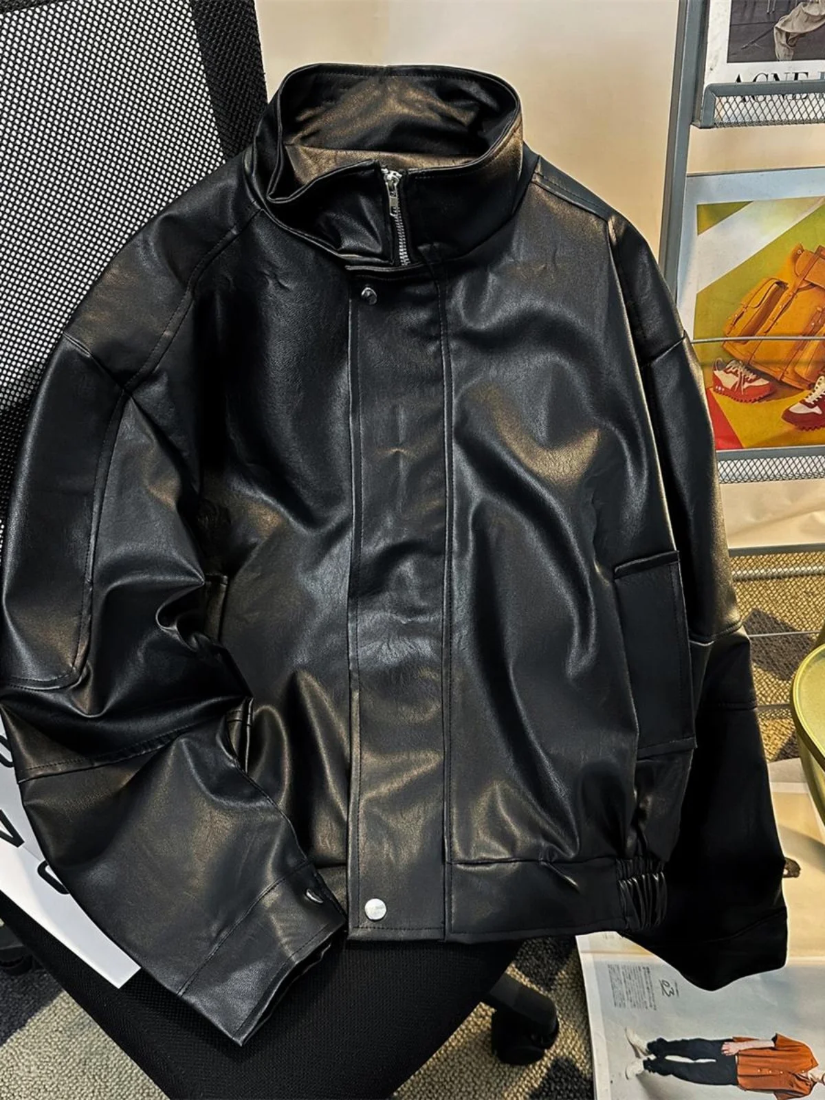 

Мужская куртка из искусственной кожи на весну-осень, модная свободная куртка в американском ретро-стиле, крутая куртка для мотоциклистов, молодежная повседневная одежда