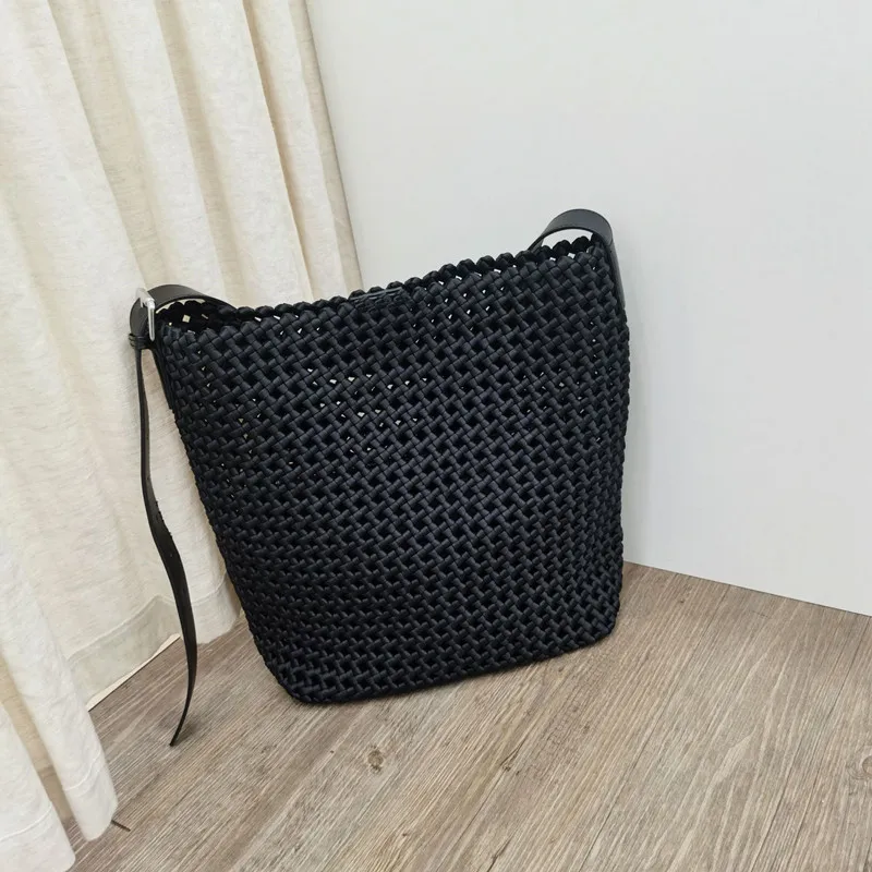 2025 Luxury Hollow Out Woven Large Capacity Tote Bag Brand Women Rope-woven Top Handbag Adjustable Strap Shoulder Underarm Bag
