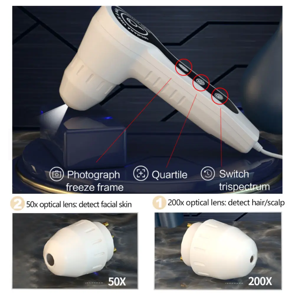 Skaner skóry głowy, twarzy i włosów, analizator włosów z światłem UV do salonów kosmetycznych i spa.