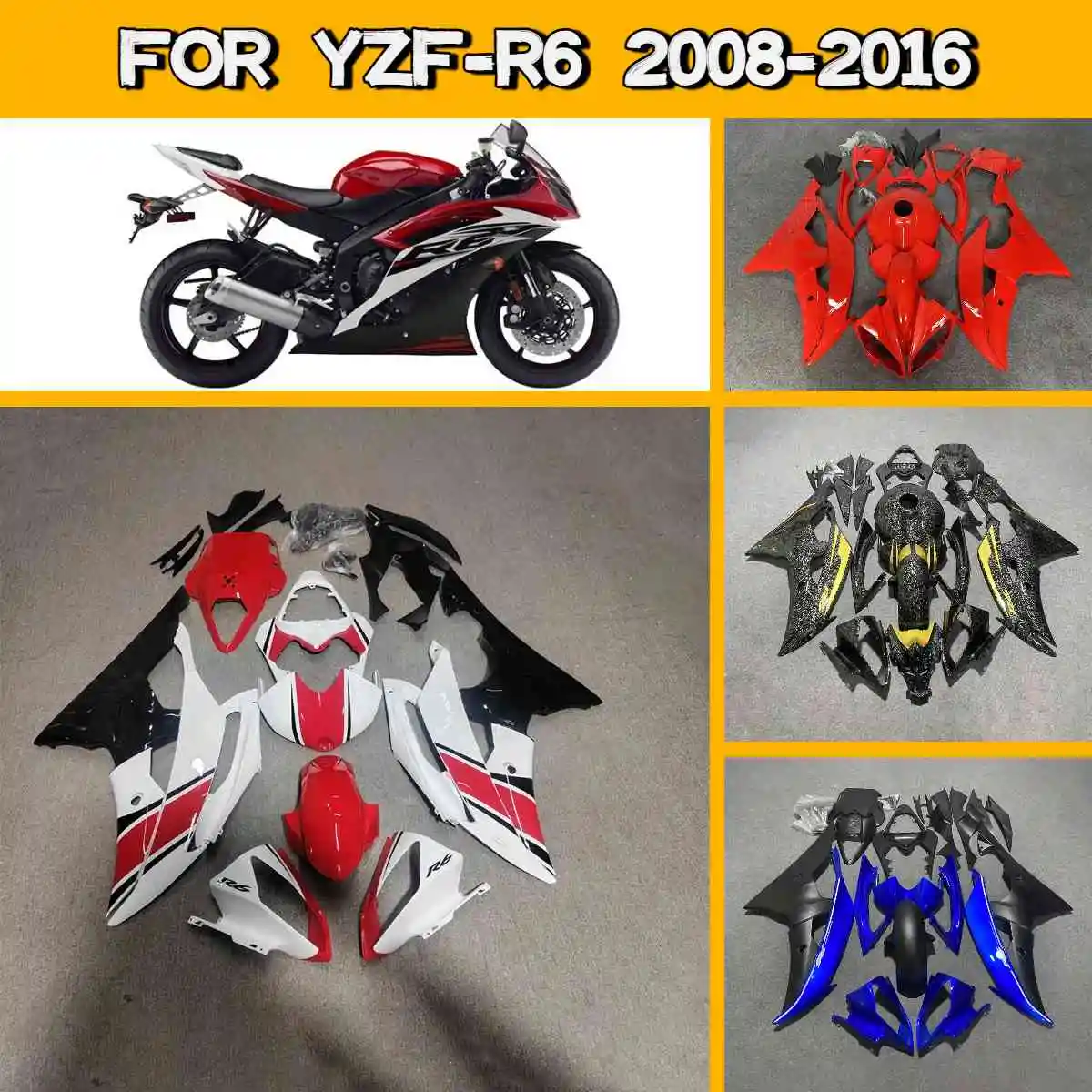 

Популярные обтекатели (капотажи) для YZF R6 2008-2016, окрашенные, из АБС-пластика, комплект облицовки кузова для Yamaha YZFR6 08-16, с возможностью индивидуальной покраски