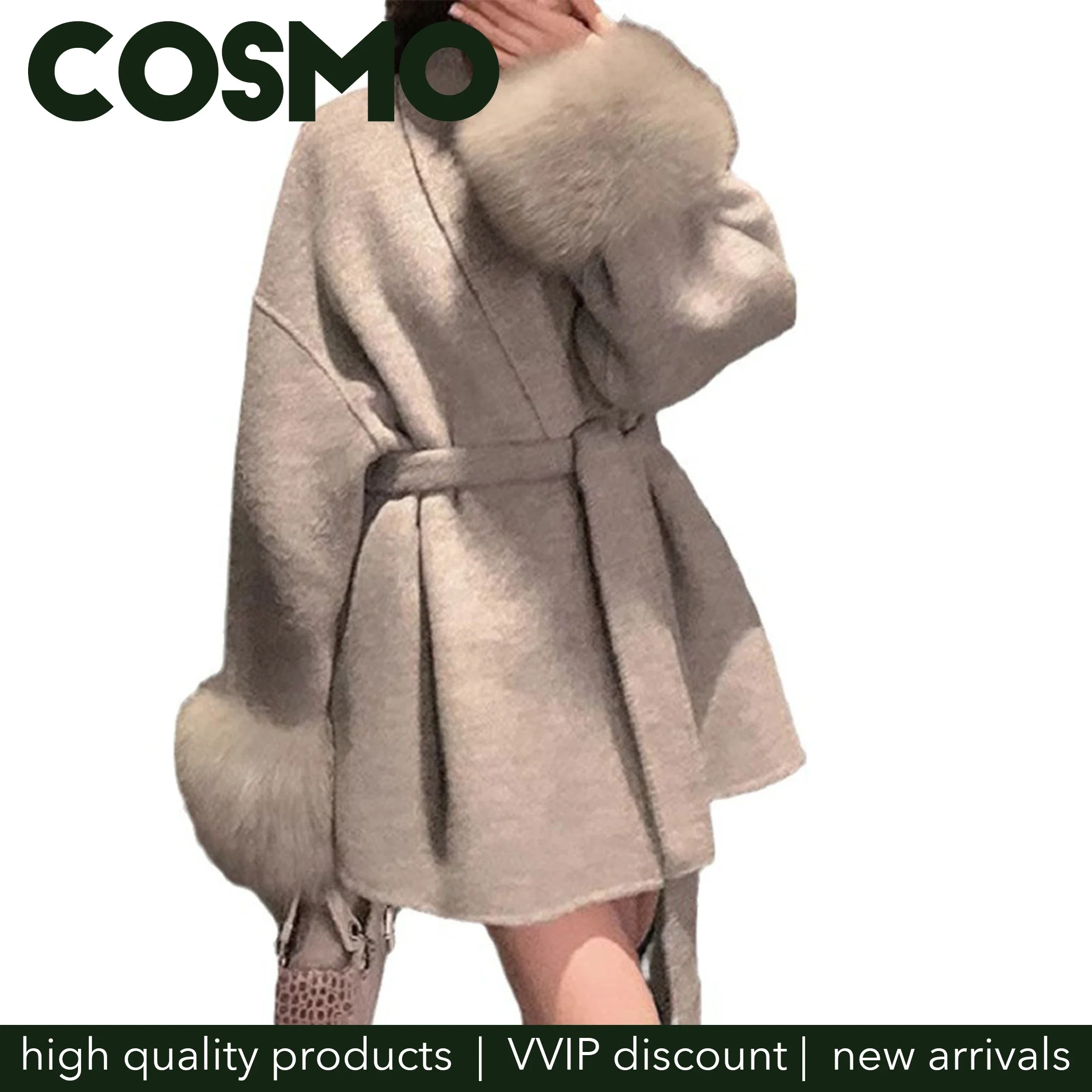 Cosmo-abrigo de mezcla con cuello en V para mujer, prendas de vestir de manga ancha, estilo perezoso, elegante, a la moda, para invierno