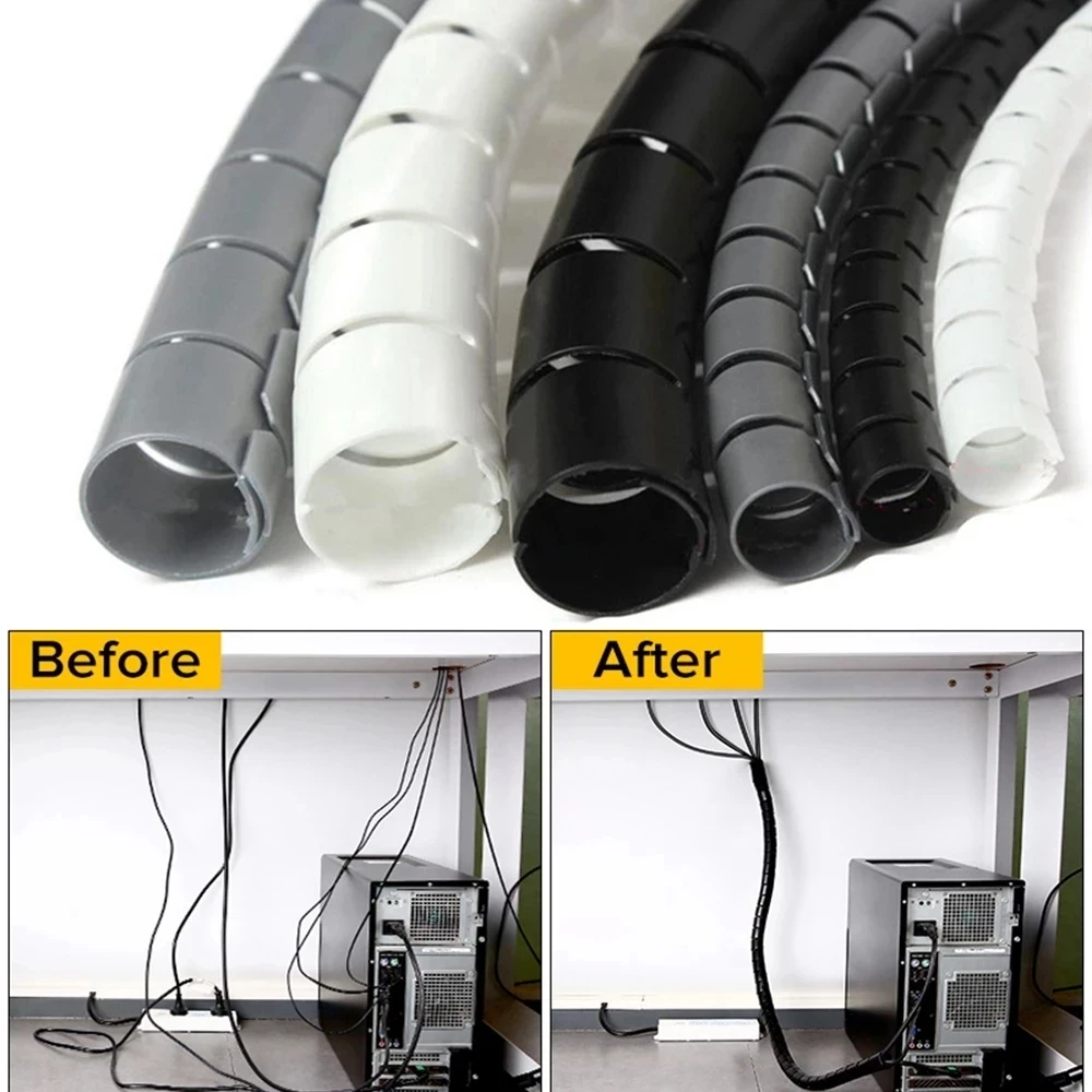 

2M 16/10mm Flexible Spiral Cable Organizer Cable Wire Protector Computer Cord Protective Tube Clip Organizer Management Tools