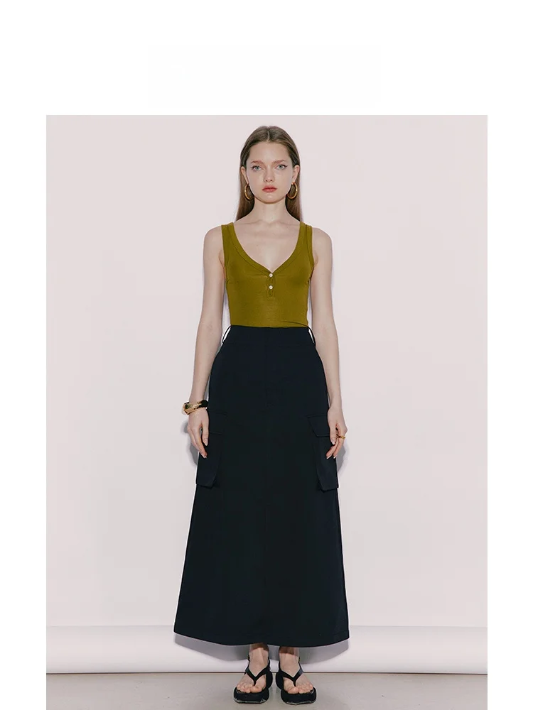 

Faionable Long A-Line Skirt Workwear Sle New Arrival Autumn Collection Ele Cut out Design Polyester Material