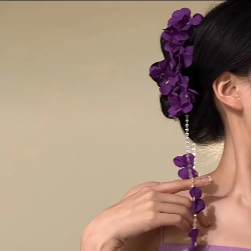 

Fashion Elegant Flower Tassel Hair Grab Crystal Pearls Flower Hair Shark Clip Fairy Luxury Bridal Headwear Hair Jewelry