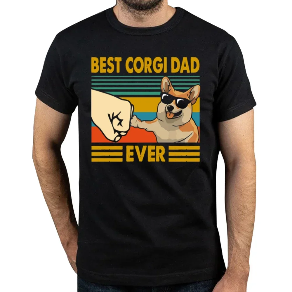 Men's T-Shirts Best Corgi Dad Ever Funny Corgi Owner Cool Cotton Tee Shirt Dog Animal Tshirt Round Collar Clothing Gift Idea