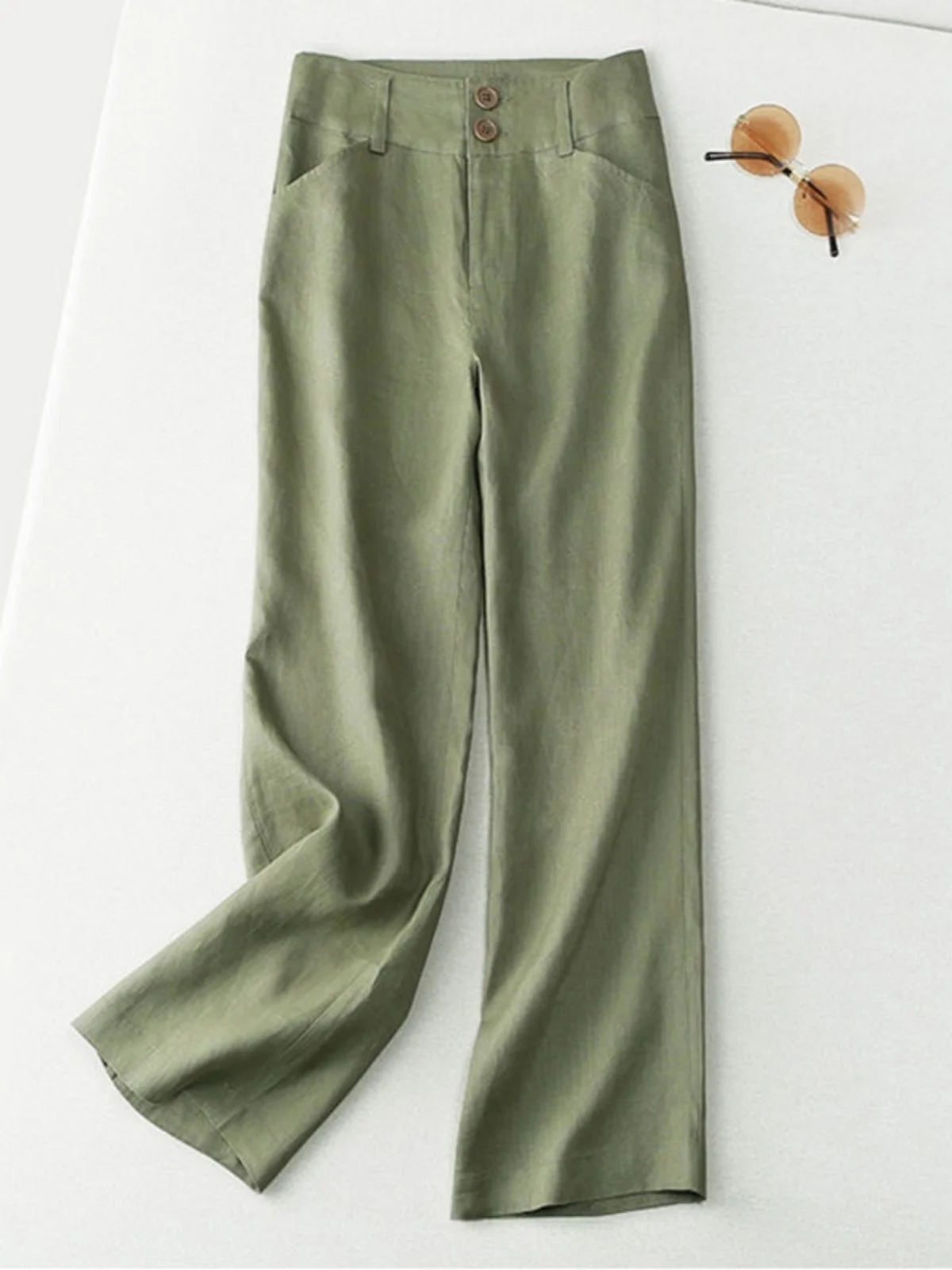 

Ретро хлопковые и льняные прямые повседневные брюки, женские модные свободные утягивающие брюки с высокой талией, драпированные широкие брюки