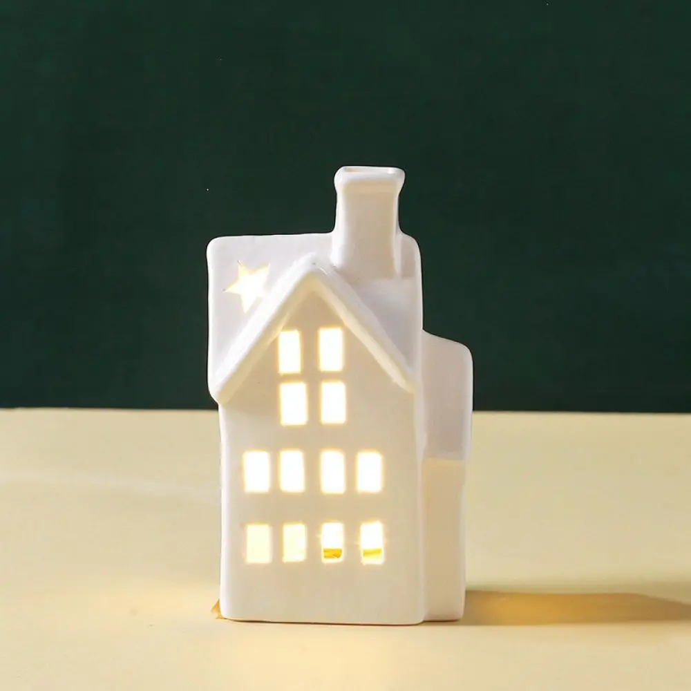 Unique White Ceramic House Statue Hollow Out Lantern Candle Base Home Decor For Birthday Wedding Anniversary