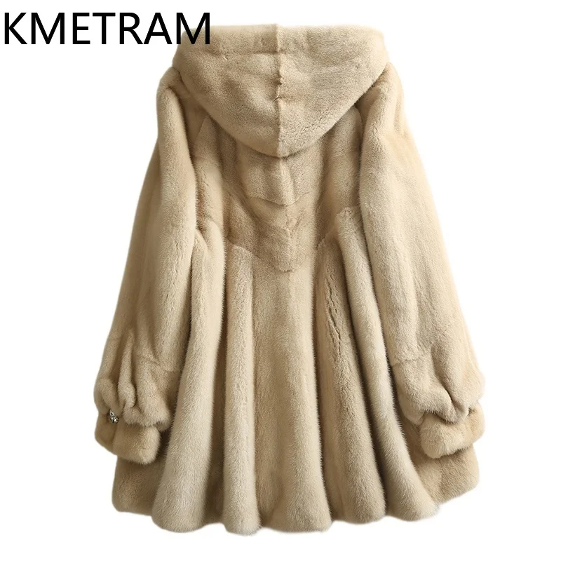 KMETRAM 100% Whole Mink Fur Jacket Woman High Quality Real Mink Fur Coat with Hood Winter Coats Women Clothing 2025 Fourrure