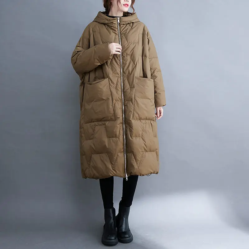 Imagem -05 - Cabolsa Leve de Pato Branco Feminino Cabolsa Longo com Capuz Algodão Acolchoado Tamanho Grande Parkas Soltas na Moda Abrigo T531 Inverno 2024