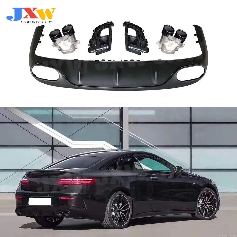 

Gloss Black Rear Bumper Lip Diffuser with Exhaust Muffler Tips for Benz E Class C238 E200 E300 E53 AMG Coupe Sport 2017-2019