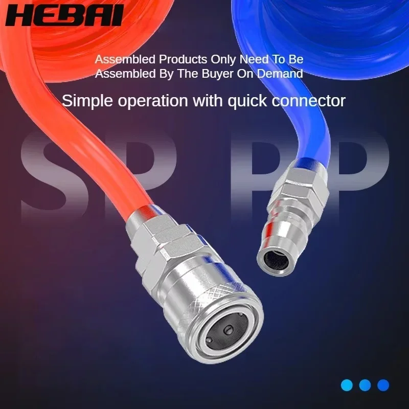 PU Spring Spiral Pipe with Fitting 6/9/12/15M PU Air Compressor Hose Tube Flexible Air Tool with Connector Pneumatic