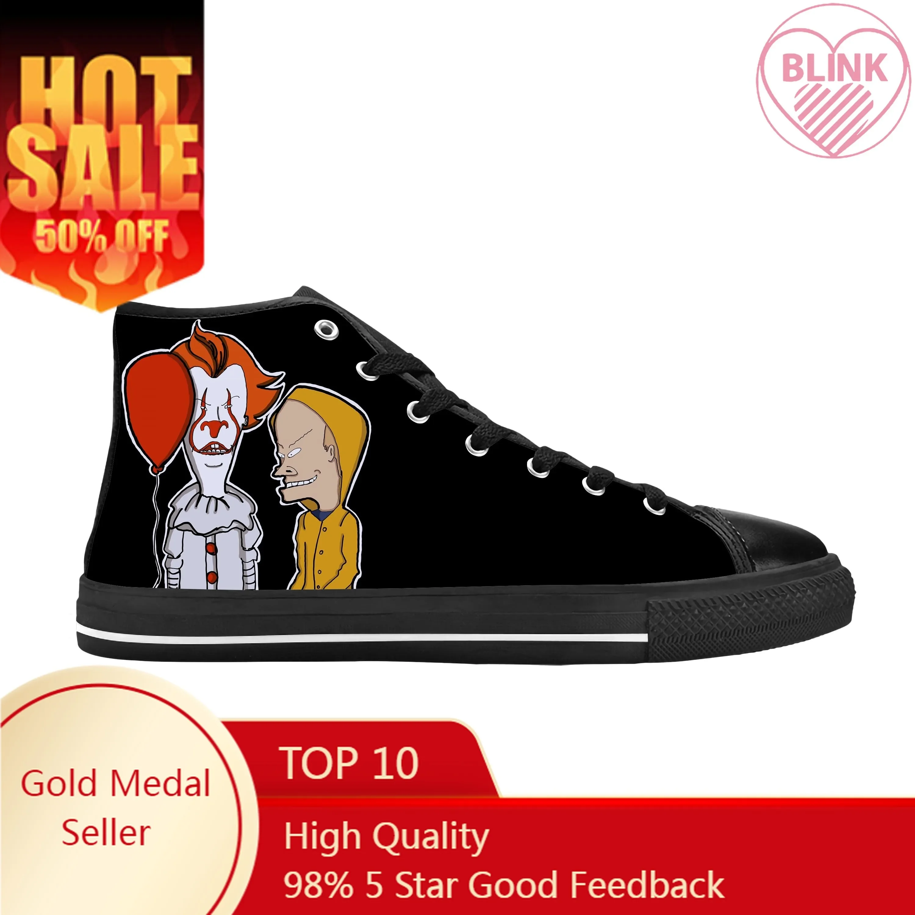 Desenhos animados Beavis Casual Cloth Shoes para homens e mulheres, Butt Head Sneakers, Top alto, confortável respirável Sneakers, Rock N Roll, quente, impressão 3D